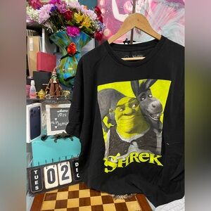 Shrek Dream Works Shirt Men 2XL Black Short Sleeve Crew Neck Front Graphic